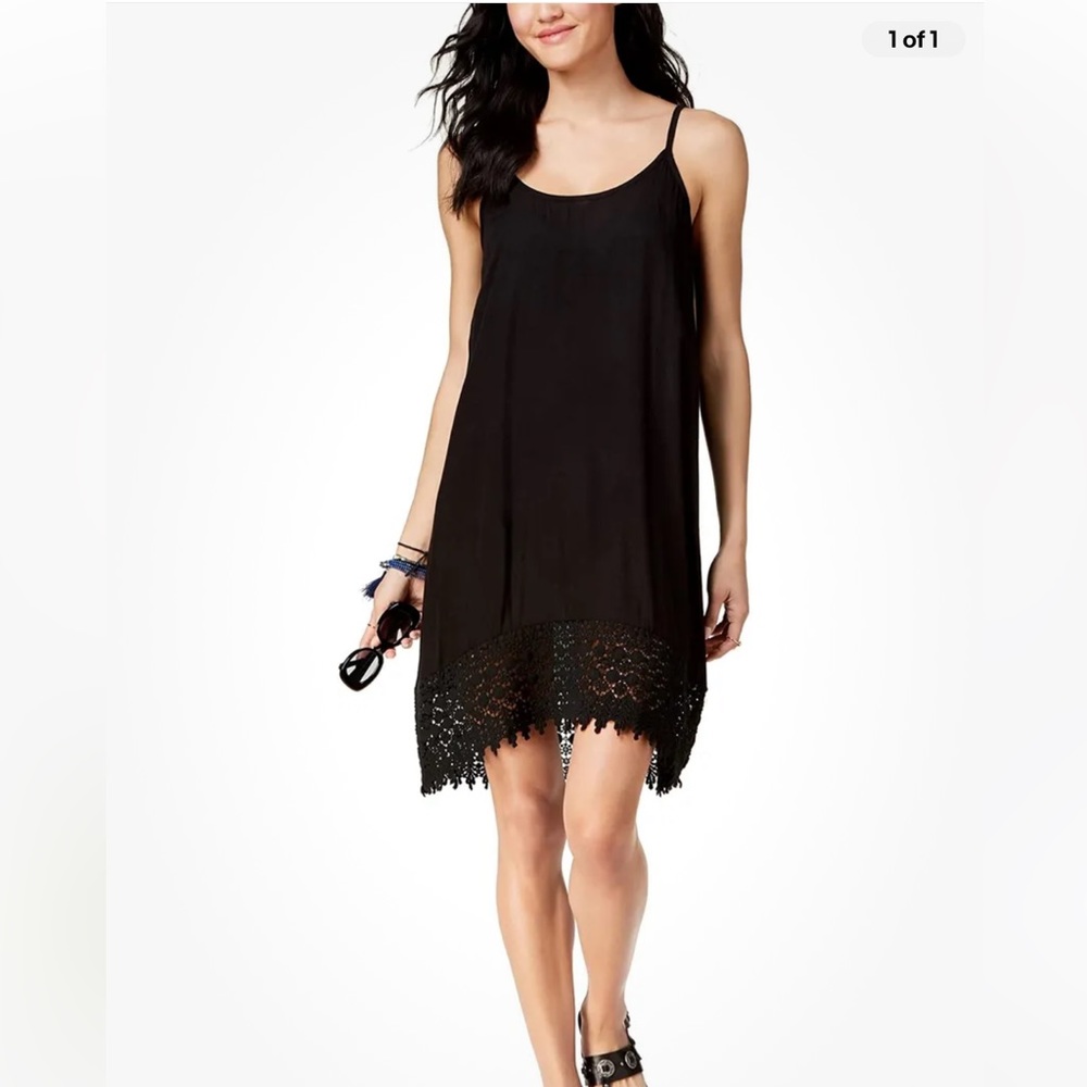 Raviya Womens Sleeveless Cover Up Black With Crochet Trim Medium New With Tags